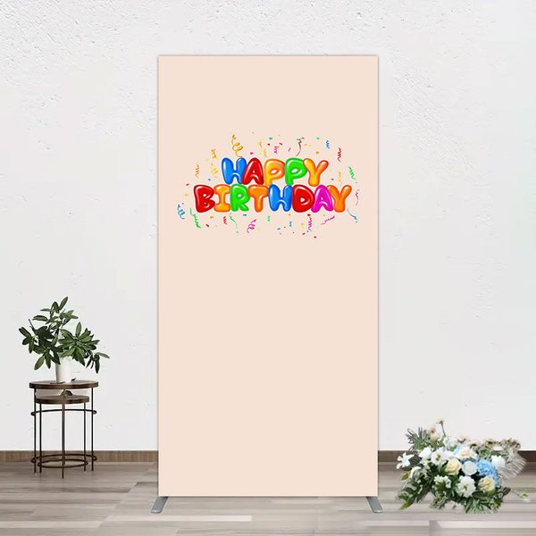 Aperturee Sweet Simple Happy Birthday Nude Color Rectangle Backdrop, 1.6 x 4 ft (0.5 x 1.2 m), 98.18 USD, arch backdrop kit, DMGD0Y81CF-AJ