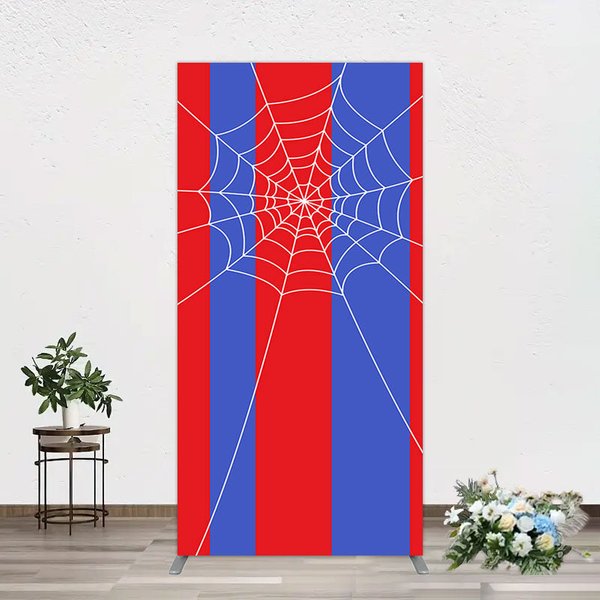 Aperturee Blue Red Stripes Spider Web Cartoon Rectangle Backdrop, 1.6 x 4 ft (0.5 x 1.2 m), 98.18 USD, arch backdrop kit, DMGD0Y85CF-AJ