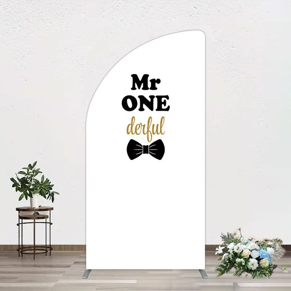 Aperturee White Black Bow Mr Onederful Birthday Half Moon Arch Backdrop, 1.6 x 4 ft (0.5 x 1.2 m), 98.18 USD, arch backdrop kit, DMGD0Y96YL-AJ