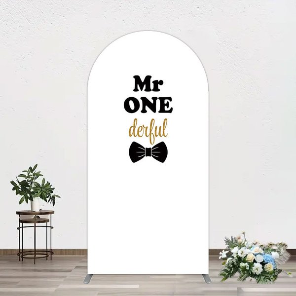 Aperturee White Black Bow Mr Onederful Birthday Arch Backdrop, 1.6 x 4 ft (0.5 x 1.2 m), 98.18 USD, arch backdrop kit, DMGD0Y96-AJ