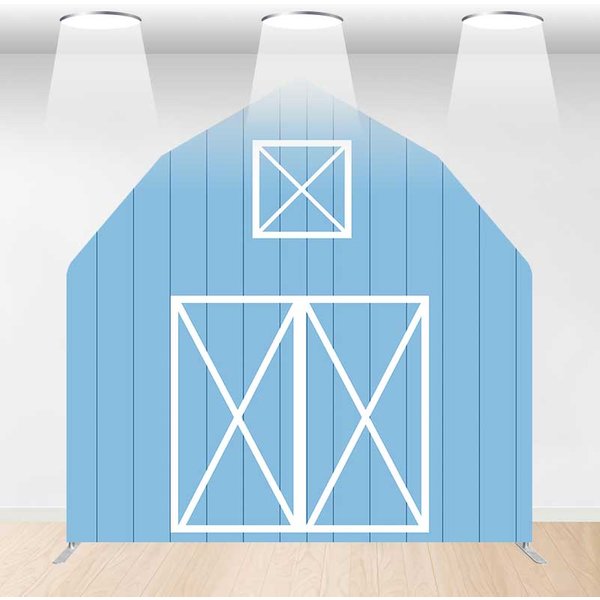 Aperturee Rustic Blue Barn Door Arch Party Decor Backdrop, 6 x 6 ft, 219 USD, barn door arch backdrops, DMGD1Y08-AJ