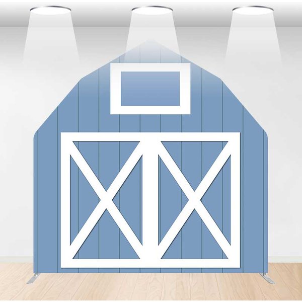 Aperturee Blue White Farm Barn Door Arch Party Decor Backdrop, 6 x 6 ft, 219 USD, barn door arch backdrops, DMGD1Y15-AJ