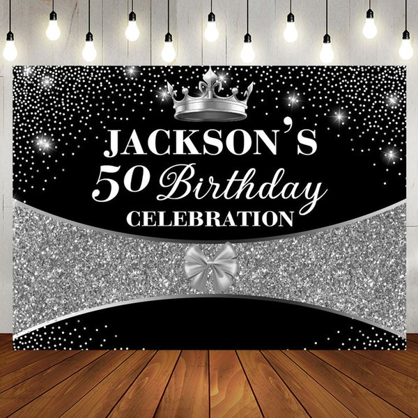 Aperturee Black Silver Glitter Crown 50Th Birthday Backdrop | Simple Backdrop For Birthday | Custom Birthday Backdrops | Cake Smash Backdrop