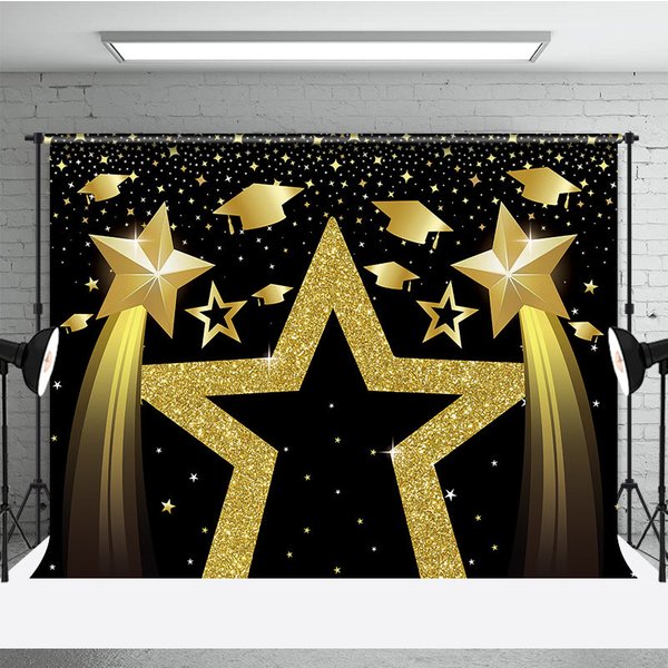 Aperturee Graduation Stars Backdrop, Golden Glitter Graduation Caps Party Supplies Class of 2026 Studio Prop