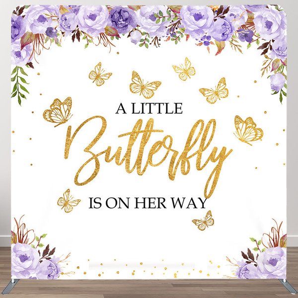 Aperturee Floral Butterfly Baby Shower Tension Fabric Backdrop, 6 x 6 ft (1.8 x 1.8 m), 111 USD, square double-sided backdrops, DSAH0B072-F