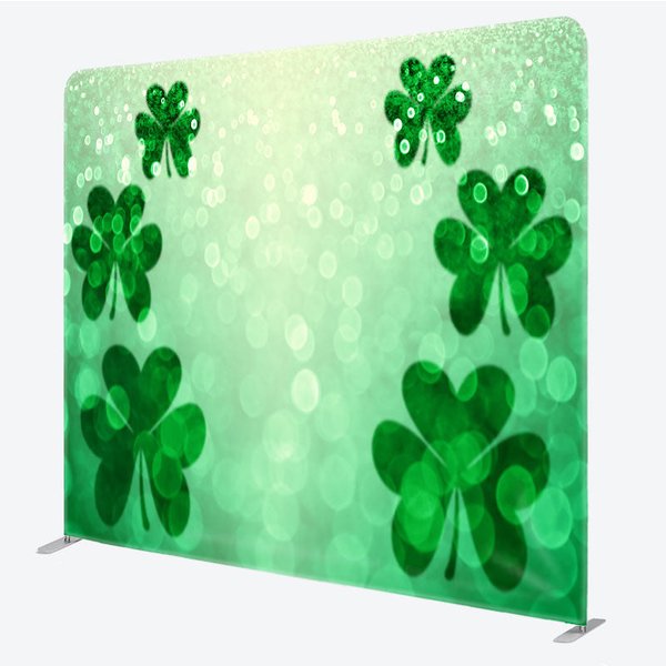 Aperturee St Patricks Day Tension Fabric Backdrop Green Shamrock Bokeh Background Lucky Clover Party Decoration Studio Prop