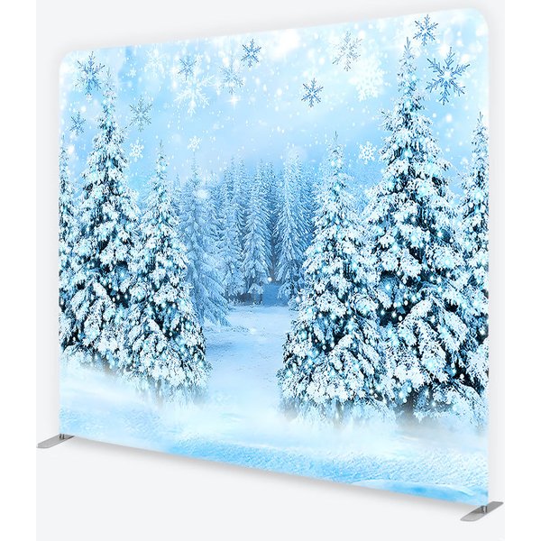 Aperturee Snowy Pine Forest Tension Fabric Backdrop Winter Woodland with Falling Snowflakes Background, Professional Nature Prop