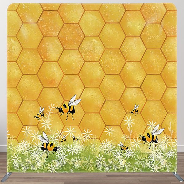 Aperturee Yellow Honeycomb Plant Birthday Pillow Cover Backdrop, 6X6FT(1.8X1.8M), 111 USD, square double-sided backdrops, DSCJHD0B62-F