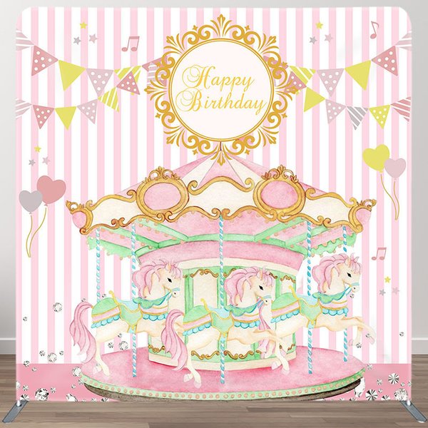 Aperturee Baby Pink Carrousel Birthday Square Tension Backdrop, 6 x 6 ft (1.8 x 1.8 m), 111 USD, square double-sided backdrops, DSDH0D447-F
