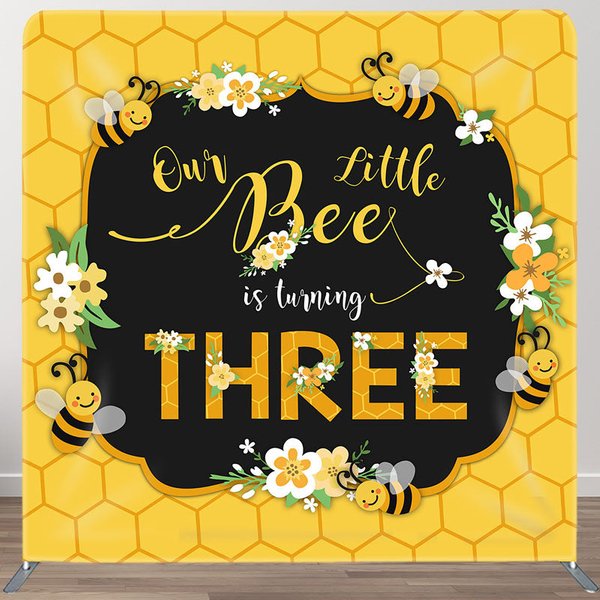 Aperturee Floral Bees Happy Birthday Square Tension Backdrop, 6 x 6 ft (1.8 x 1.8 m), 111 USD, square double-sided backdrops, DSH0A392-F