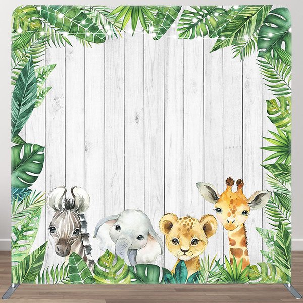 Aperturee Monstera Safari Animals Wooden Pillow Case Backdrop, 6X6FT(1.8X1.8M), 111 USD, square double-sided backdrops, DSHJ06832-F