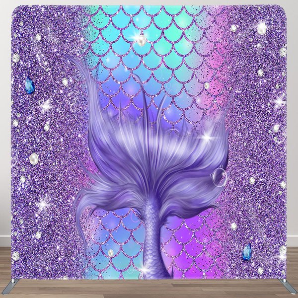 Aperturee Glitter Purple Mermaid Tail Square Tension Backdrop, 6 x 6 ft (1.8 x 1.8 m), 111 USD, square double-sided backdrops, DSLH0C515-F
