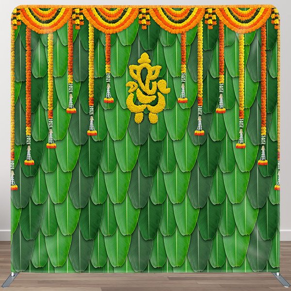 Aperturee Green Indian Ganesha Photography Pillow Case Backdrop, 6 x 6 ft (1.8 x 1.8 m), 111 USD, square double-sided backdrops, DSLH0E650-F