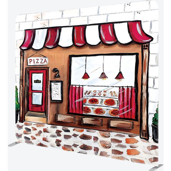 Aperturee Pizza Party Tension Fabric Backdrop, Pizzeria Shop Storefront, Italian Restaurant Birthday Photo Booth Prop