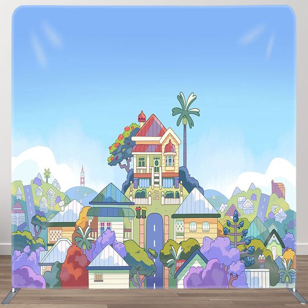 Aperturee Blue Sky Cartoon House Photo Square Tension Backdrop, 6 x 6 ft (1.8 x 1.8 m), 111 USD, square double-sided backdrops, DSWHHD1Z13-F