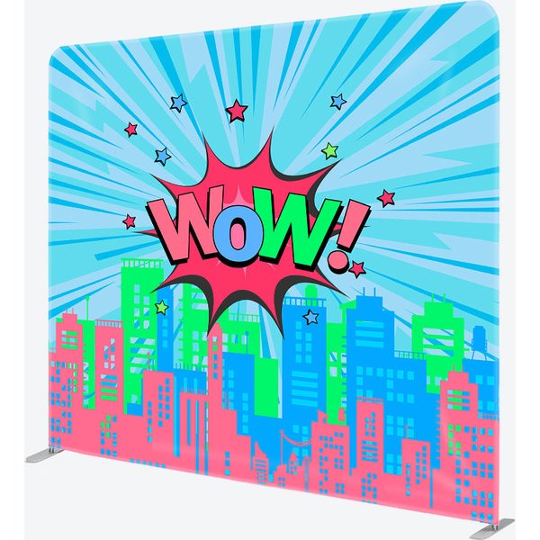 Aperturee Comic City Pop Art Double Sided Backdrop, "WOW!" Cartoon Buildings, Colorful Urban Theme Party Decor, 6x6ft (WxH)