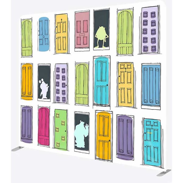 Aperturee Tension Fabric Backdrop Cartoon Colorful Doors, Monster World Adventure Kids Birthday Background, Children Themed Prop