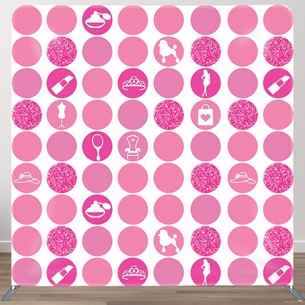 Aperturee Hot Glitter Pink Round Sticker Square Tension Backdrop, 6 x 6 ft (1.8 x 1.8 m), 111 USD, square double-sided backdrops, DSYMHD1M16-F