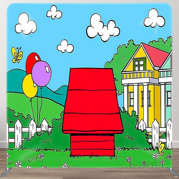 Aperturee Cartoon Outdoor Red House Grass Pillow Case Backdrop, 6 x 6 ft (1.8 x 1.8 m), 111 USD, square double-sided backdrops, DSYMHD9M76-F