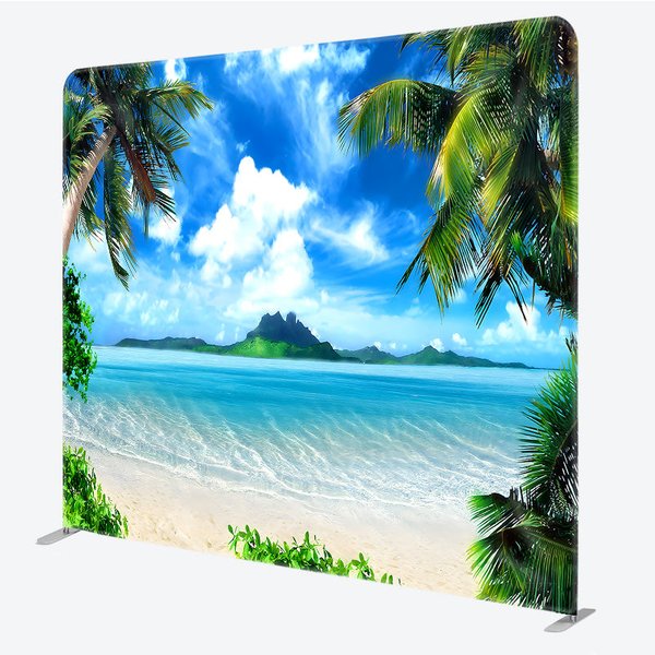 Aperturee Tropical Beach Tension Fabric Backdrop, Palm Trees Blue Ocean Decor, High Resolution Nature Background for Photography