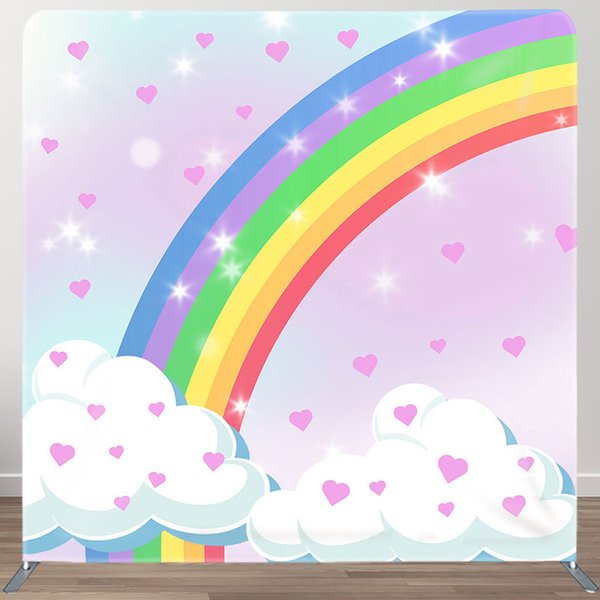Aperturee Pink Heart Rainbow Cloud Birthday Pillow Case Backdrop, 6 x 6 ft (1.8 x 1.8 m), 111 USD, square double-sided backdrops, DSZH0C462-F