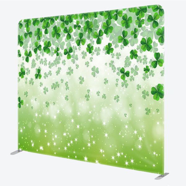 Aperturee Green Shamrock Tension Fabric Backdrop, Lucky Clover Sparkles Decor, Professional Holiday Pattern Background for Studio