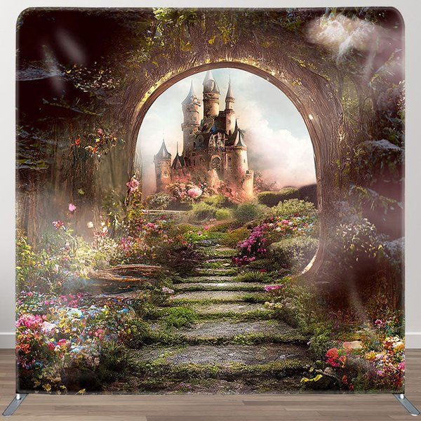 Aperturee Floral Wonderland Castle Square Tension Backdrop, 6 x 6 ft (1.8 x 1.8 m), 111 USD, square double-sided backdrops, DSZH0E043-F
