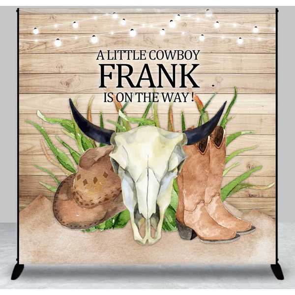 Aperturee A Little Cowboy Is On The Way Custom Backdrop, Western Themed Baby Shower, Rustic Wood and Skull Photo Prop Decor, 3x3ft (WxH), 15 USD, cu