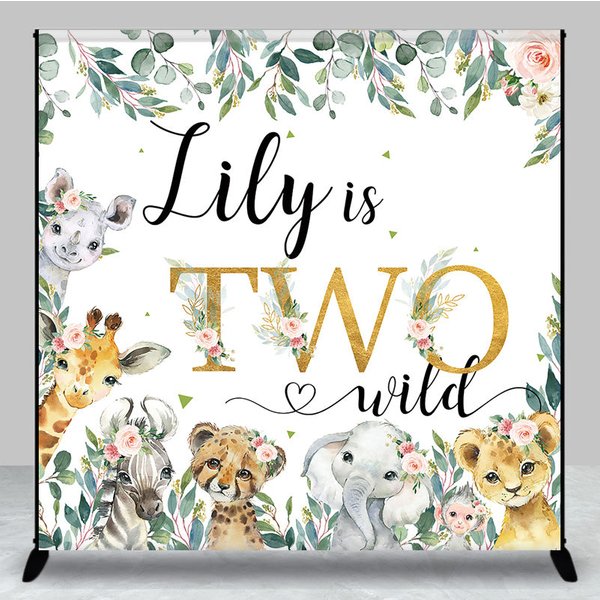 Aperturee Safari Jungle Plant Custom Name Two Wild Backdrop, 3X3FT(1X1M), 15 USD, custom birthday backdrops, DZAH0B833-O
