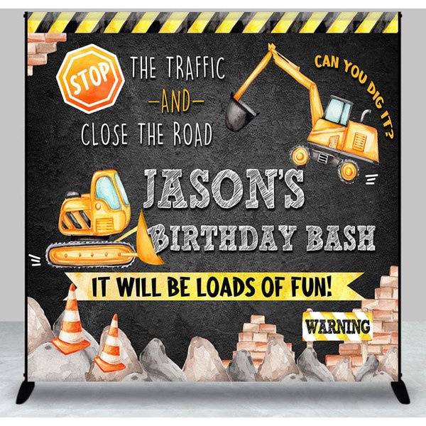 Aperturee Tractor Excavator Custom Happy Birthday Backdrop, 3X3FT(1X1M), 15 USD, custom birthday backdrops, DZAH0B842-O