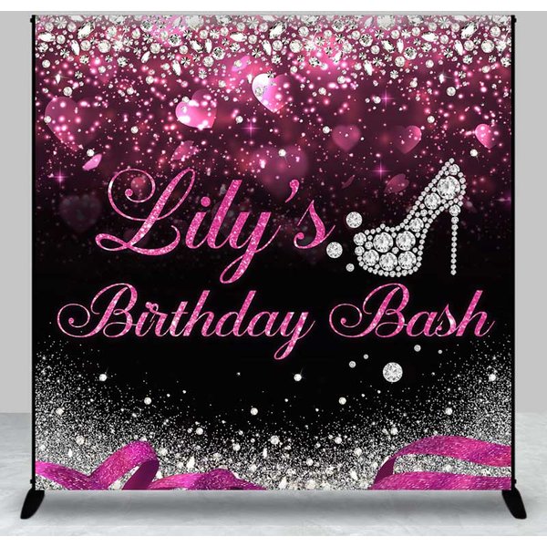 Aperturee Custom Birthday Backdrop Diamond High Heels Pink Glitter Studio Prop