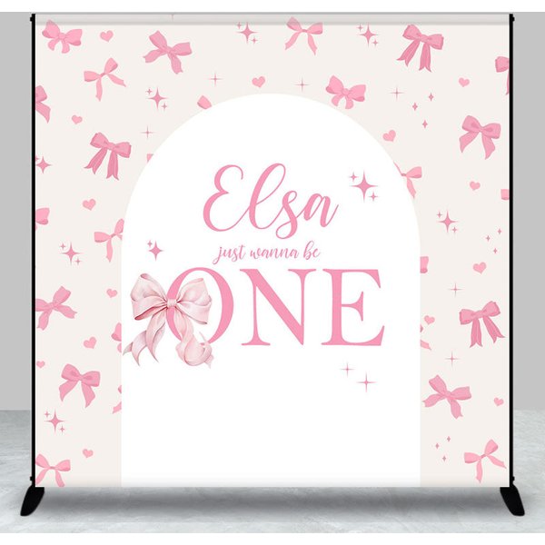 Aperturee Bow Just Wanna Be One Custom Name Birthday Backdrop, 3X3FT(1X1M), 15 USD, custom birthday backdrops, DZAHF588A-O
