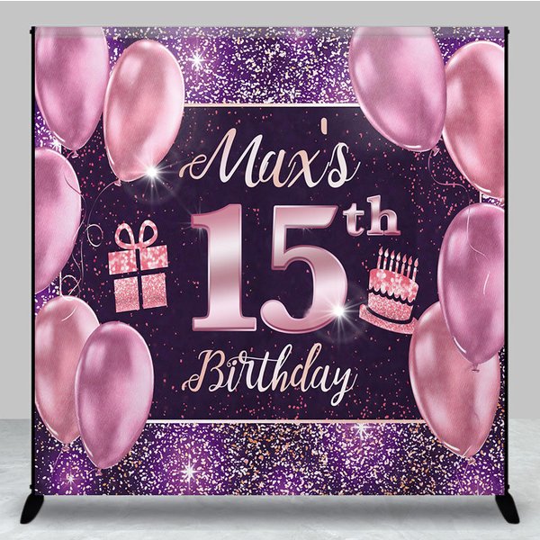 Aperturee Glitter Purple Balloon Gift Custom Birthday Backdrop, 3X3FT(1X1M), 15 USD, custom birthday backdrops, DZAMZ0073-O