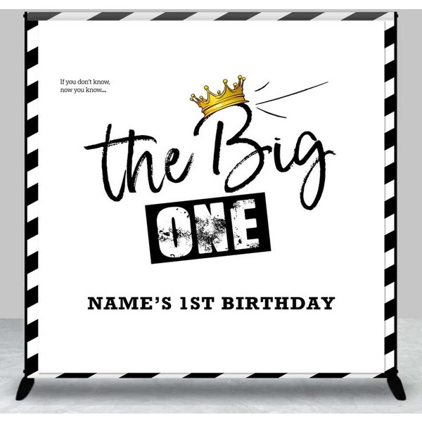 Aperturee Personalized The Big One 1st Birthday Backdrop Black and White Stripes Gold Crown Studio