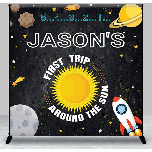 Aperturee First Trip Around The Sun Custom Birthday Backdrop, 3X3FT(1X1M), 15 USD, custom birthday backdrops, DZH0A147-O