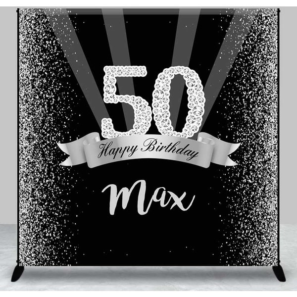 Aperturee Custom Birthday Backdrop 50th Silver Glitter Personalize Name Photo Prop