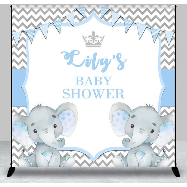 Aperturee Personalized Elephant Baby Shower Backdrop, Blue Little Peanut, Grey Chevron Party Supplies for Boy