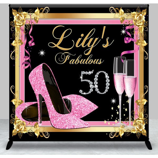 Aperturee Fabulous 50th Birthday High Heel Custom Backdrop, 3X3FT(1X1M), 15 USD, custom birthday backdrops, DZHJ07291-O