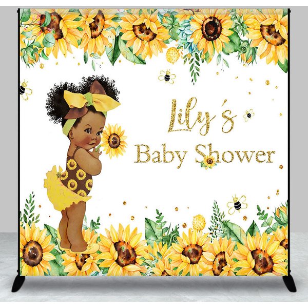 Aperturee Summer Sunflower Custom Name Baby Shower Backdrop, 3X3FT(1X1M), 15 USD, custom baby shower backdrops, DZHJ07326-O