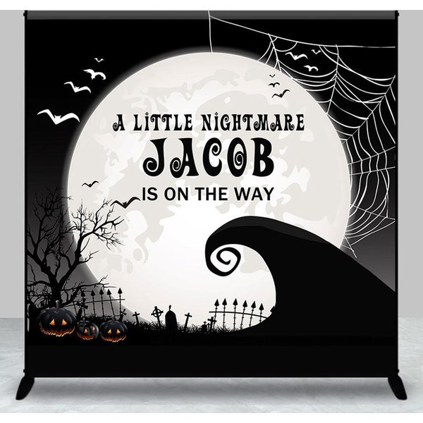 Aperturee Halloween Little Nightmare Custom Baby Shower Backdrop, 3X3FT(1X1M), 15 USD, custom baby shower backdrops, DZHJ07369-O