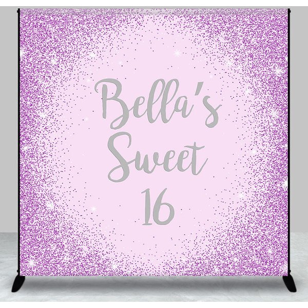 Aperturee Purple Glitter Custom Name Sweet 16 Birthday Backdrop, 3X3FT(1X1M), 15 USD, custom birthday backdrops, DZHJ07567-O