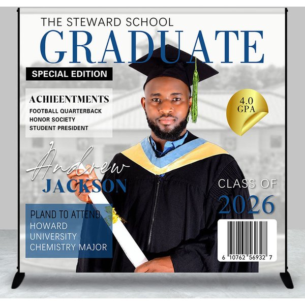 Aperturee Magazine Custom Name Photo Congrats Grad Backdrop, 3X3FT(1X1M), 15 USD, custom graduation backdrops, DZJW5Q21-O