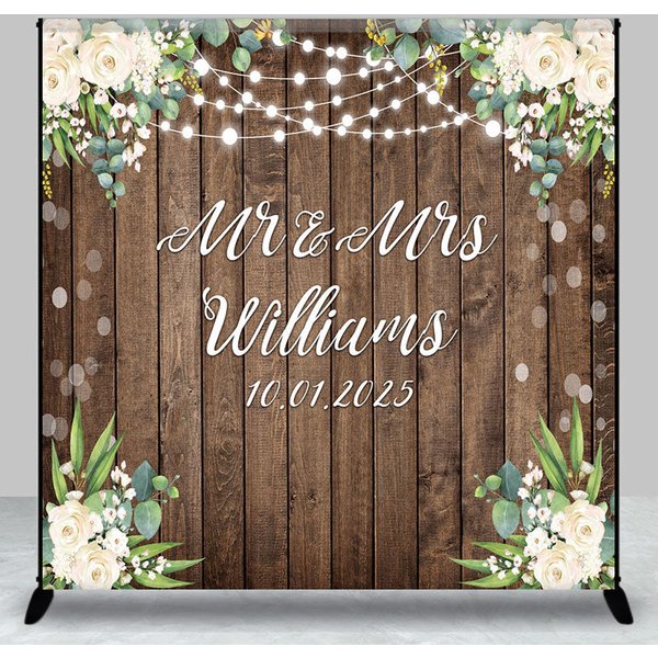 Aperturee White Floral Wooden Bokeh Custom Name Wedding Backdrop, 3X3FT(1X1M), 15 USD, custom wedding backdrops, DZLH0C946-O