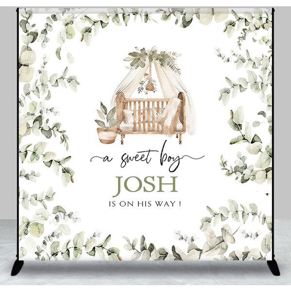 Aperturee Greeny Plants Sweet Boy Baby Shower Custom Backdrop, 3X3FT(1X1M), 15 USD, custom baby shower backdrops, DZLH0G417-O