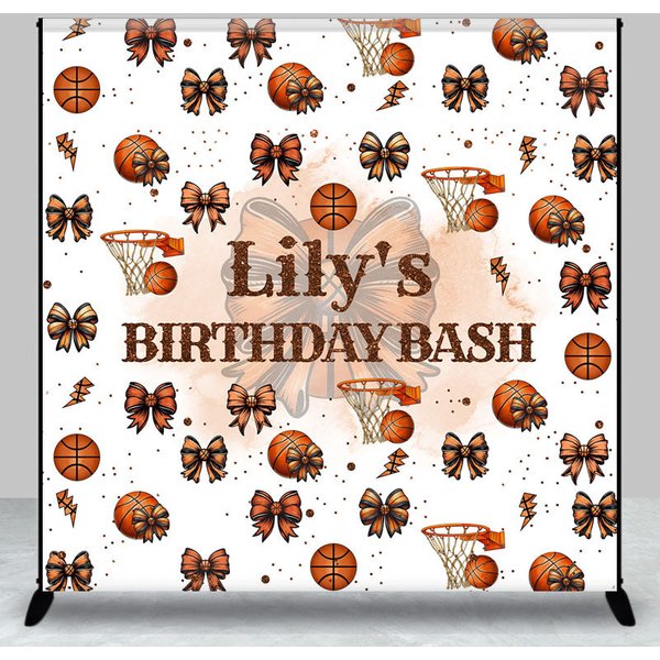 Aperturee Personalized Basketball and Bows Birthday Backdrop, A Sweet Little All Star is on the Way, Custom Name Sports Party, 3x3ft (WxH)