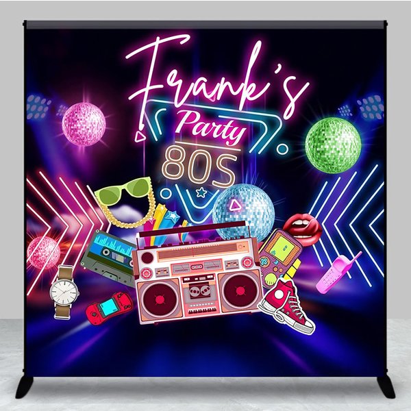 Aperturee Custom Birthday Backdrop 80s Retro Theme Neon Glow Disco Ball Boombox Party Supply Photography Background