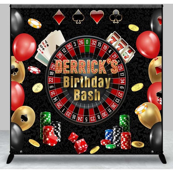 Aperturee Custom Casino Birthday Bash Backdrop, Las Vegas Night and Poker Theme, Personalized Roulette Wheel Photo Prop, 3x3ft (WxH), 15 USD