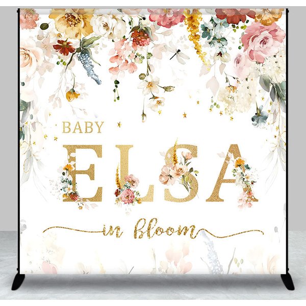 Aperturee Personalized Baby in Bloom Custom Baby Shower Backdrop, Floral Photography Background, Elegant Studio Prop