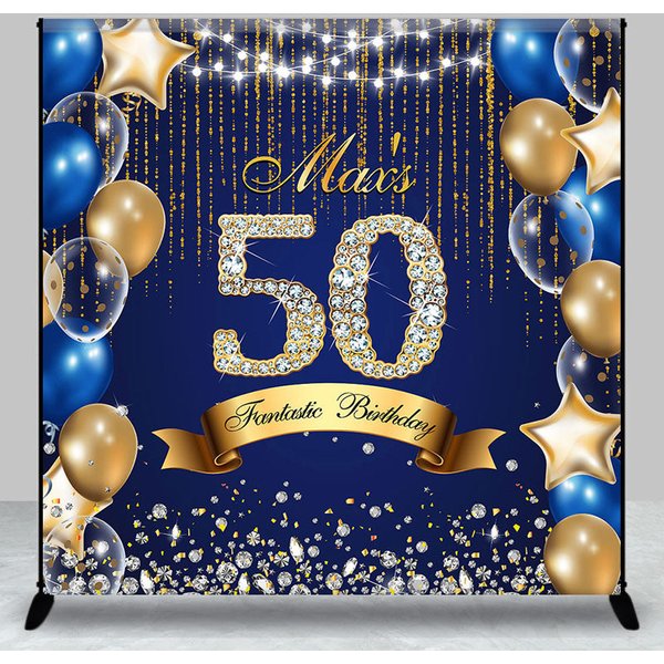 Aperturee Navy Balloons Diamonds Custom 50th Birthday Backdrop, 3X3FT(1X1M), 15 USD, custom birthday backdrops, DZNYHD6H15-O