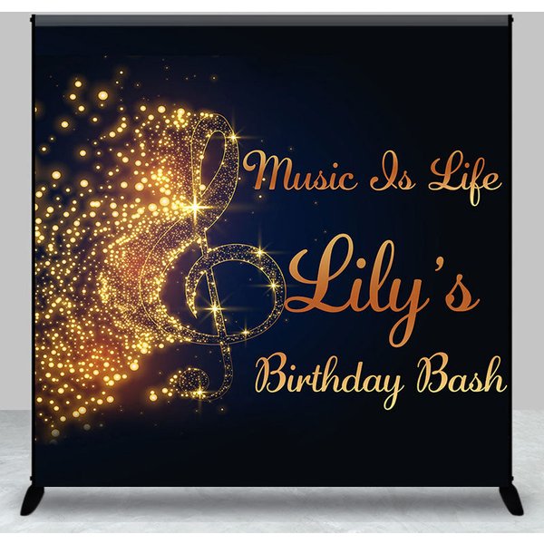 Aperturee Gilded Note Music Is Life Custom Name Birthday Backdrop, 3X3FT(1X1M), 15 USD, custom birthday backdrops, DZWHHD1Z32-O